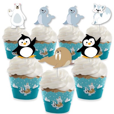 Big Dot of Happiness Arctic Polar Animals - Cupcake Decoration - Winter Baby Shower or Birthday Party Cupcake Wrappers and Treat Picks Kit - Set of 24