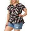 Agnes Orinda Women's Plus Size Floral Ruffle Trim V Neck Button Layered Sleeve Blouses - 2 of 4
