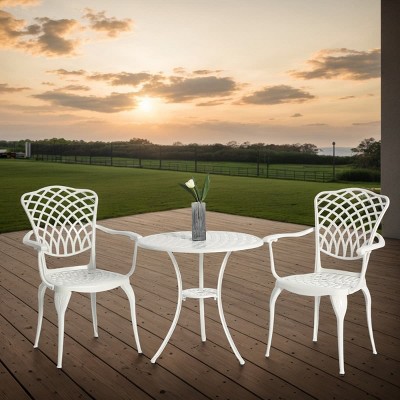 3 Piece Cast Aluminum Patio Bistro Set with Umbrella Hole, Outdoor Metal Table and Chairs for Patio Small Space Chat Sets-The Pop Home