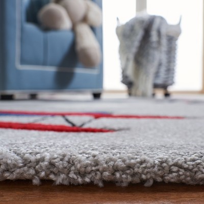 Playful Etchings Hand-Knotted Gray Synthetic Kids Area Rug