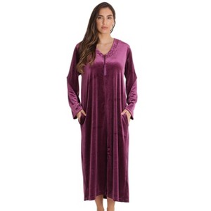Just Love Stretch Velour Embroidered Zipper Lounger Robe for Women with Pockets - 1 of 4