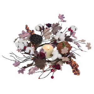 Transpac Burlap 16 in. Multicolor Autumn Cotton Blossom Candle Ring - 1 of 2