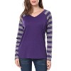 Allegra K Women's Striped V Neck Long Raglan Sleeve T-shirts Purple X ...