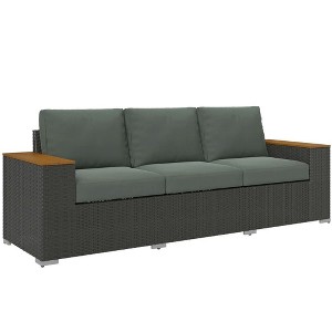 Resenkos 3-Seat Outdoor Patio Sofa with Cushions, PE Rattan Wicker Sofa with Wide Armrests, Outdoor Wicker Couch, Dark Gray - 1 of 4