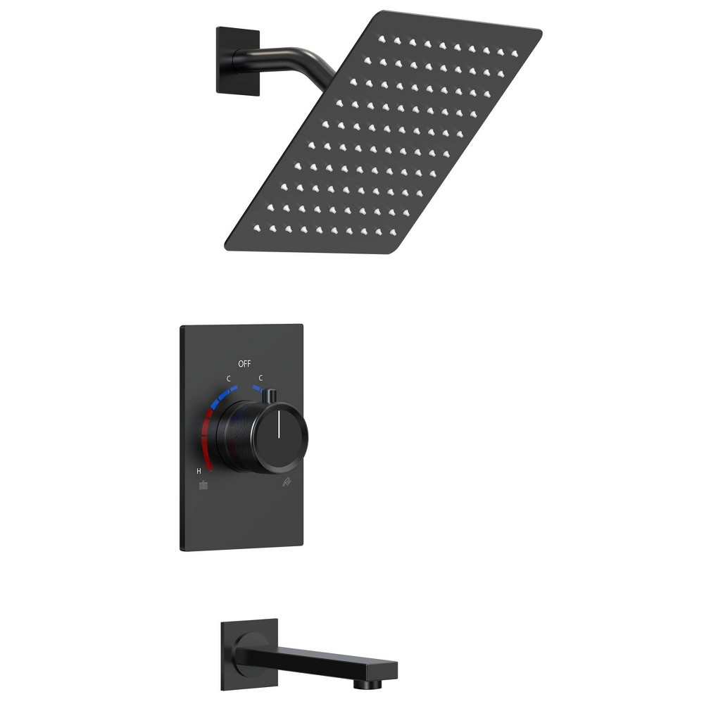 Photos - Shower System 8" Tub and Shower Faucet Valve Included Set Black - EVERSTEIN