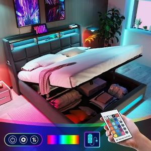 Full size Upholstered Platform bed with a Hydraulic Storage System, LED and USB Charging - 1 of 4