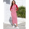 Women's Stripe Hoodie Dress Long Sleeve Side Slit Sweatshirts Maxi Dresses with Front Pocket - 2 of 4