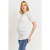 Hello Miz Women's Ribbed Puff Sleeve Side Ruched Maternity Top - 2 of 4