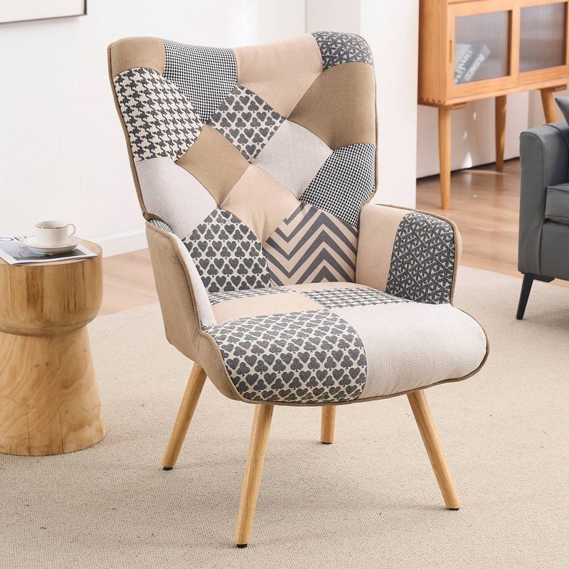 FERPIT Upholstered Wingback Accent Chair & Rocking Chair with Rubberwood Legs & Rockers, 2 of 10