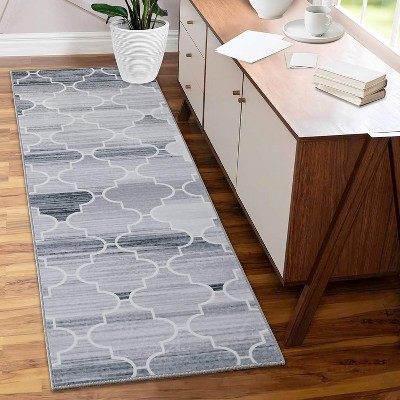Washable Geometric Runner Rug, Soft Non-Slip Low Pile Carpet for Kitchen Hallway Bedroom Laundry Bathroom