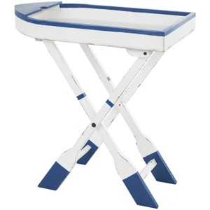 Olivia & May Wood Boat Distressed Foldable Tray Top Accent Table with Oar Legs: Nautical Coastal Beach Decor - 1 of 4