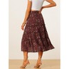 INSPIRE CHIC Women's Floral Elastic Waist Tiered Ruffle Boho Midi Skirts - 4 of 4