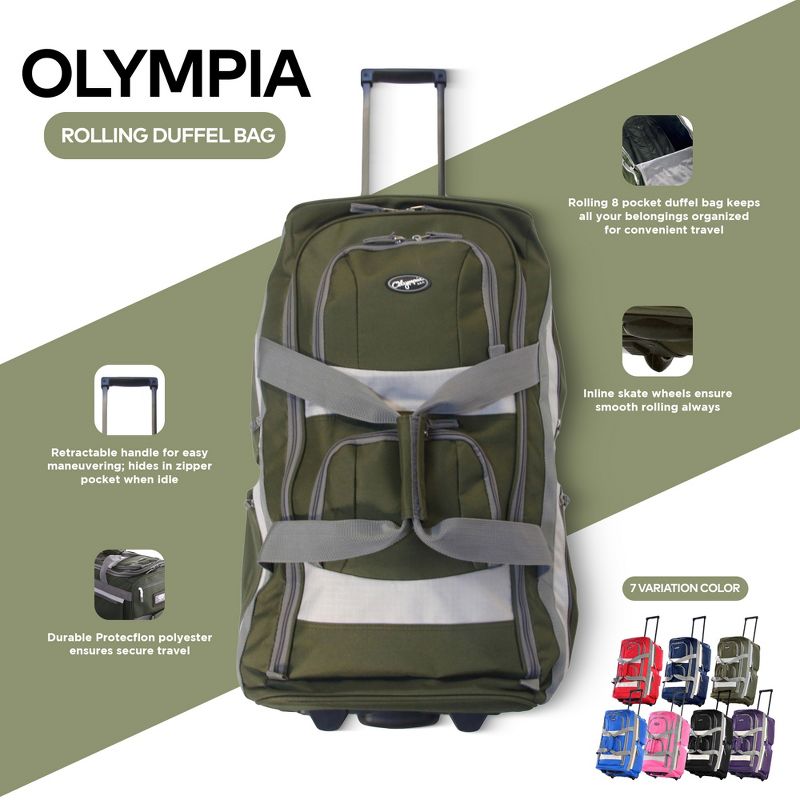 Olympia 8 Pocket U Shape Rolling Polyester Duffel Luggage Bag Suitcase with Push Button Hide Away Retractable Handle, 2 of 7
