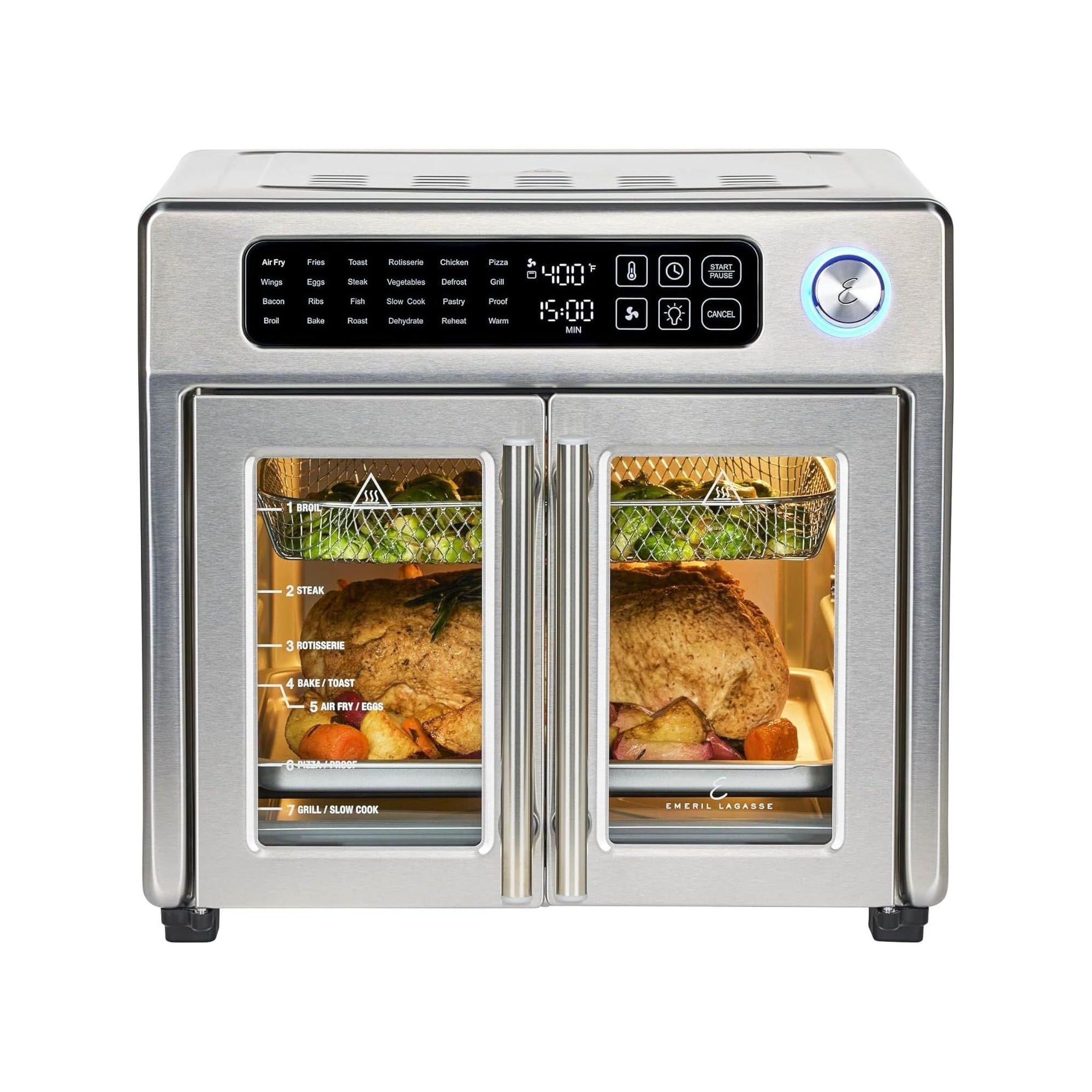 Emeril Lagasse Extra Large French Door Air Fryer Toaster Oven Combo, 25 Cooking Functions w/ Digital Controls, 7 Accessories, Stainless Steel Finish