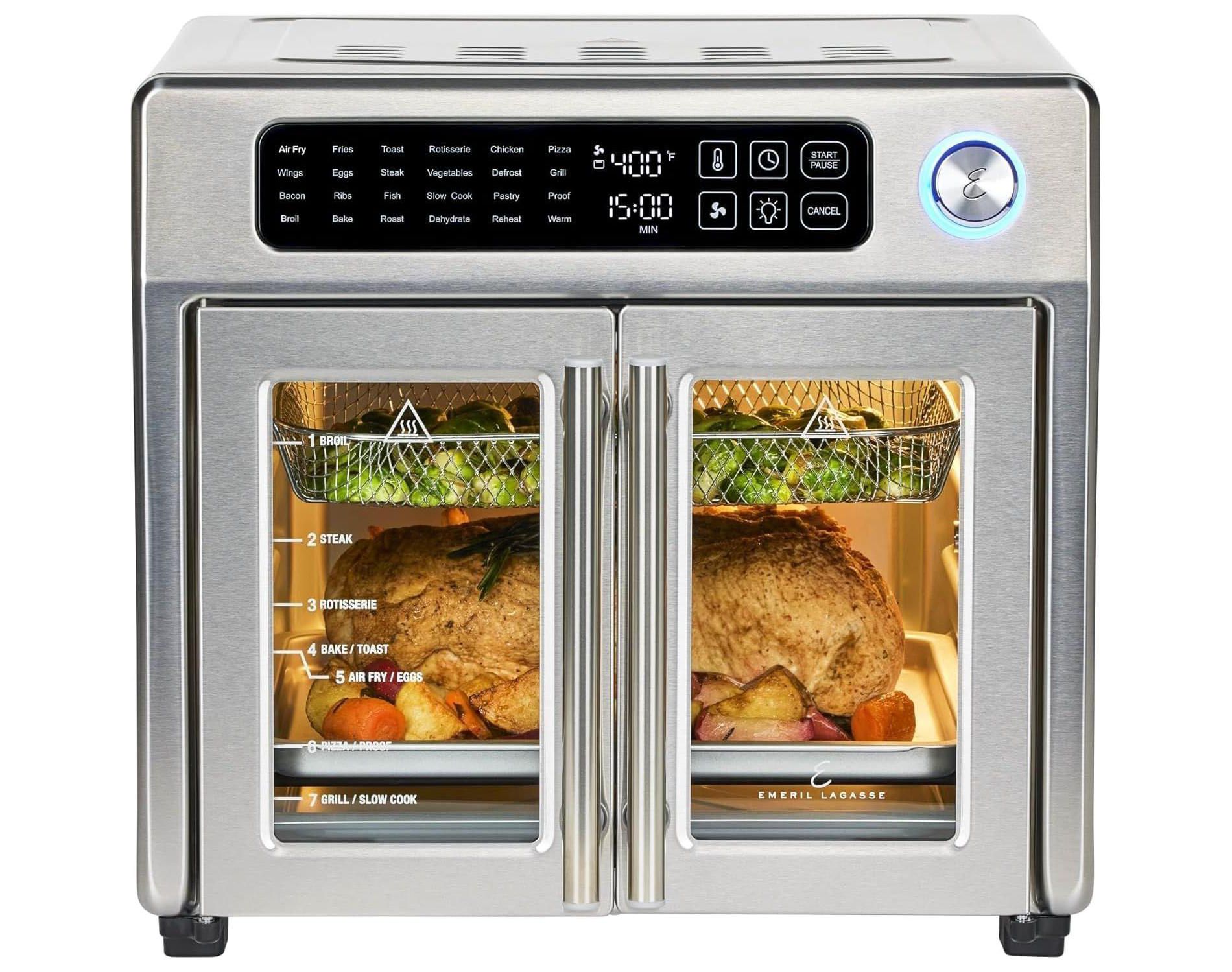 Emeril Lagasse Extra Large French Door Air Fryer Toaster Oven Combo, 25 Cooking Functions w/ Digital Controls, 7 Accessories, Stainless Steel Finish