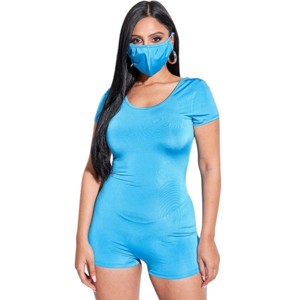 Slickblue Women’s Short Sleeve Scoop Neck Romper and Face Mask Set, Casual 2-Piece Casual Outfit, Color & Size Options - 1 of 4