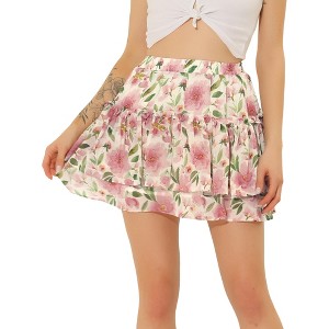 INSPIRE CHIC Women's Summer Floral Tiered Ruffle Cute Mini Skirt - 1 of 4
