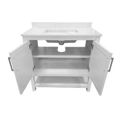 Vivien 36" White Bathroom Vanity with Carrara Marble Countertop