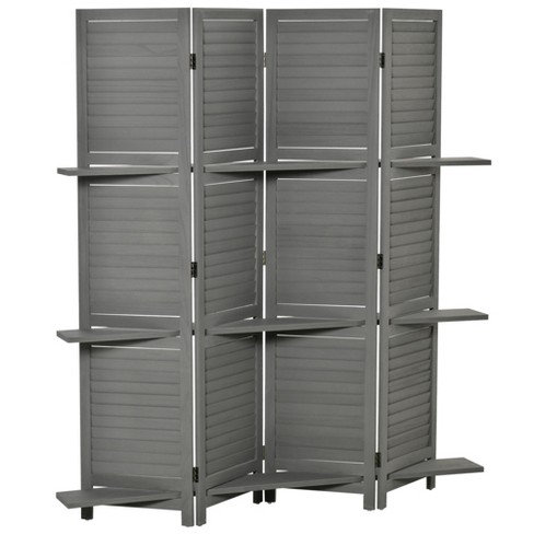 HOMCOM 4 Panel 67" Tall Wood Privacy Screen Room Divider with 3 Display Shelves, and Folding Storage for Bedroom or Home Office - image 1 of 4