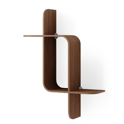 Elias Light Walnut Rubberwood Modern Wall Shelf