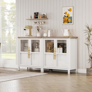 Acekool 29" Farmhouse Sideboard: Glass Door Cabinet with Adjustable Shelves, Narrow Storage for Kitchen, Dining & Small Spaces (Pear Finish) - 1 of 4