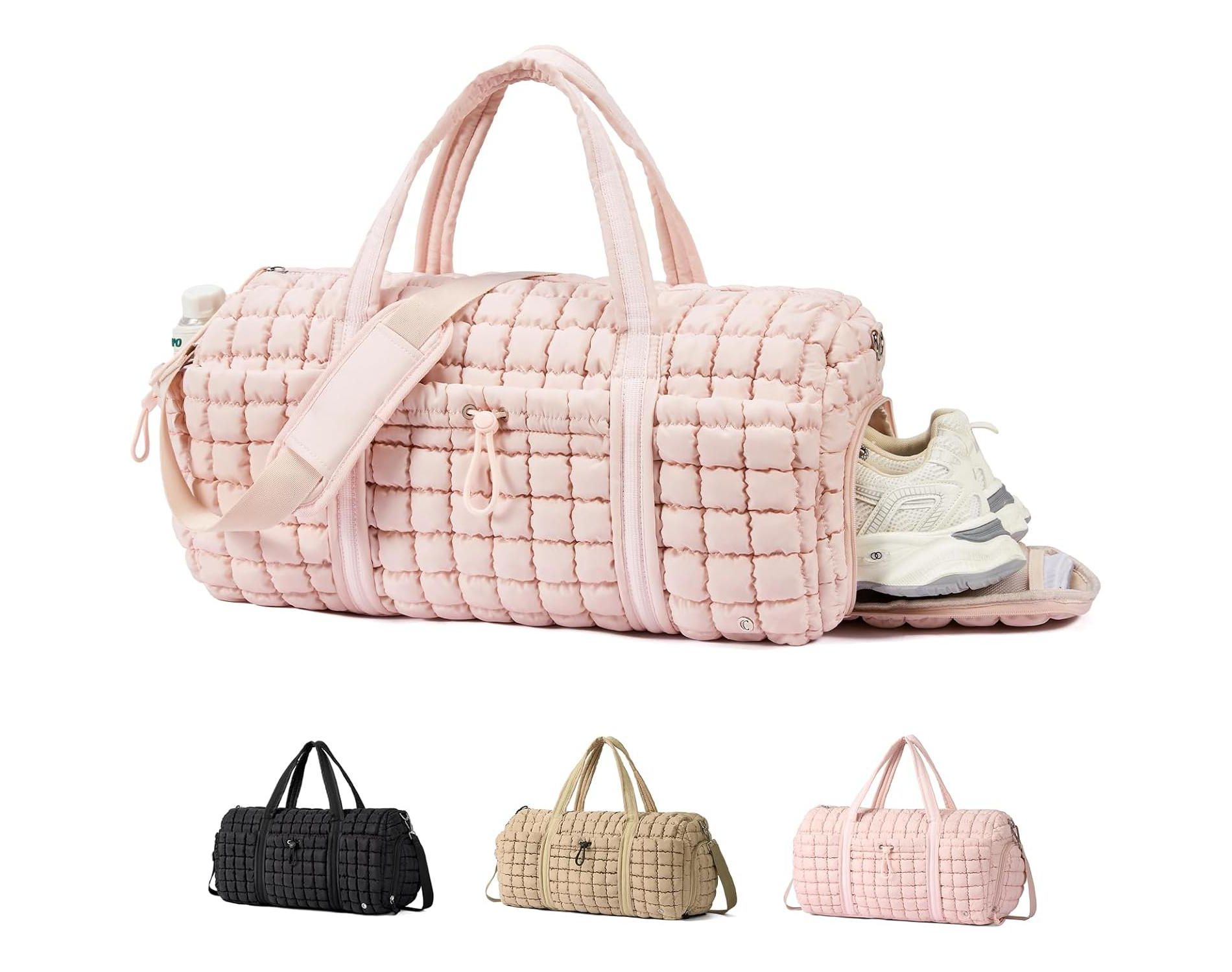 CLUCI Quilted Duffel Bag for Women, Large Puffer Duffle Weekender Bag with Shoe Compartment, Overnight Carry On Bag Workout for Airplane, Sports
