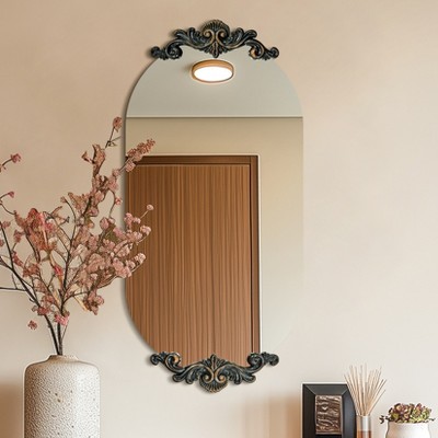 ARTLOGE 31/39/47in Oval Antique Wall Mirror w/ Embossed on Top Decorative Accent Mirror for Wall Decor