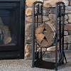 Sunnydaze Indoor/Outdoor Iron Filigree Firewood Log Rack with 4-Piece Fireplace Tool Set - Black - 4 of 4