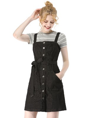 Allegra K Women's Classic Adjustable Strap A-Line Overall Denim Dress