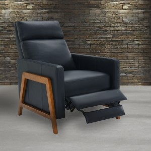 Top Grain Leather Exposed Wood Frame Recliner with High Back and Pocket Coil Seating - 1 of 4