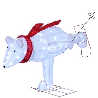 Tangkula 4.5 FT Lighted Skiing Polar Bear Light up Christmas Decoration w/ Red Scarf