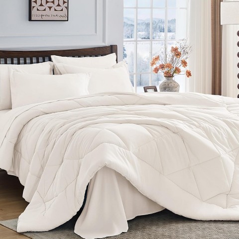 Der Rose BALHAM TRADE-Queen Comforter Set 7 Piece All Season Bed in a Bag Queen, Ultra Soft Bedding Set Ivory-Queen 88"x88"