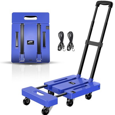 YIGII SPACEKEEPER Folding Hand Truck, 500 LB Capacity Luggage Cart, Portable Folding Dolly with 6 Wheels and 2 Elastic Ropes for Luggage,  Blue
