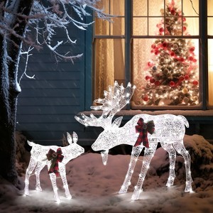 Angel Sar 2pcs 4FT Moose Family LED Decor, 200 LED Leather String Lights, 3.6W Outdoor Garden Decoration with White Moose Figures for Holiday Display - 1 of 4