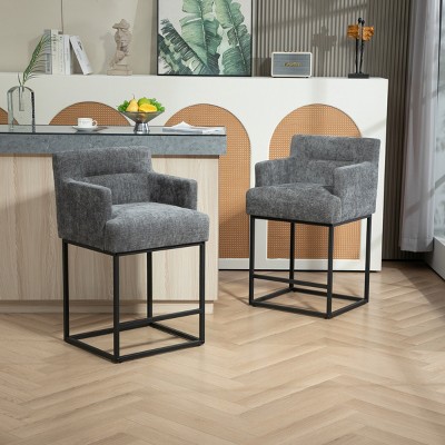 Bar Stools Set Of 2 Extra Tall Modern 36"Bar Stool,Square Bar Stool With Metal Frame Armrest Counter Stool With Backrest-Cuddlewood