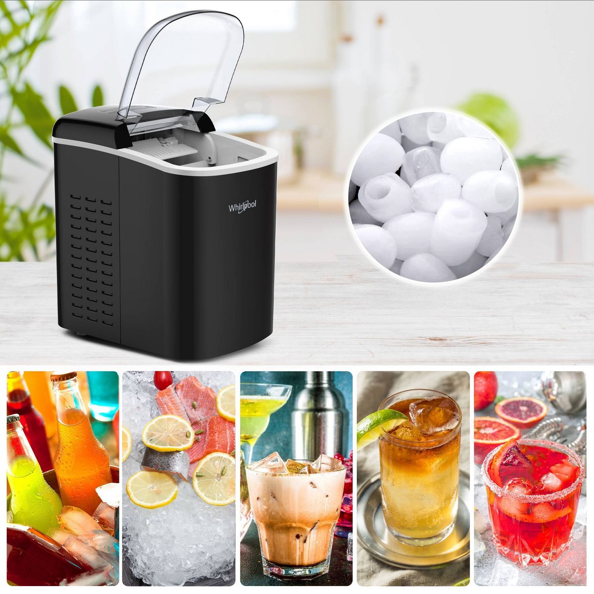 Whirlpool Countertop Ice Maker WHCI26VBA3A: 26 lb Daily Production, Bullet Ice, Black, 1.5 lb Storage, 2 Ice Sizes - thumbnail 9