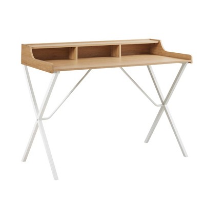 Laurel Desk Natural/White - 510 Design: Modern Writing Desk with Storage, Metal Frame, MDF Surface