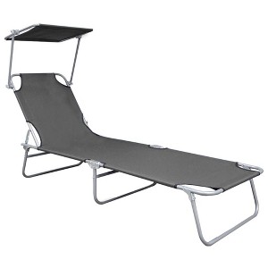 vidaXL Patio Lounge Chair Folding Sunlounger Porch Sunbed with Canopy Aluminum - Gray - 1 of 4
