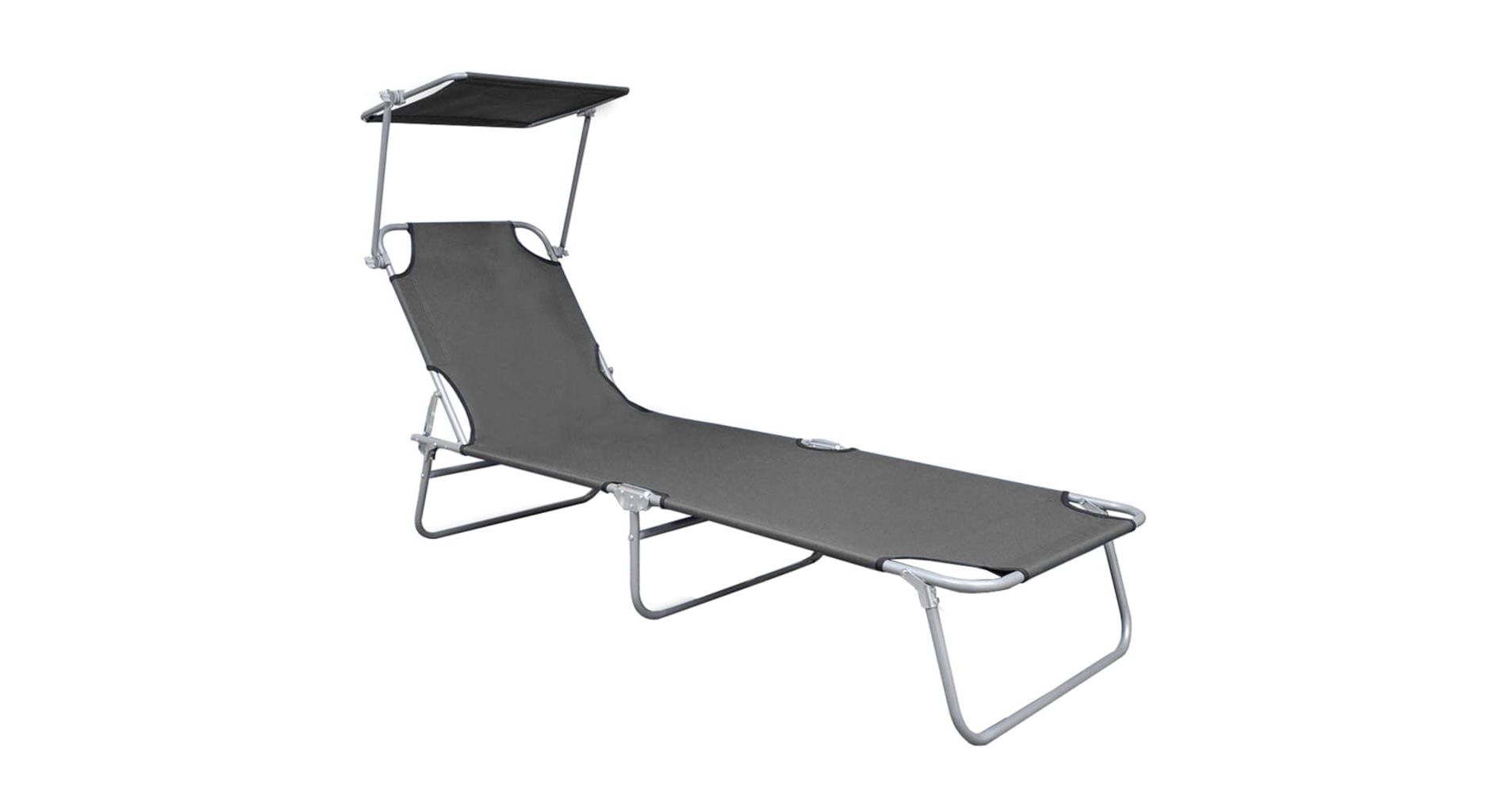 vidaXL Patio Lounge Chair Folding Sunlounger Porch Sunbed with Canopy Aluminum - Gray