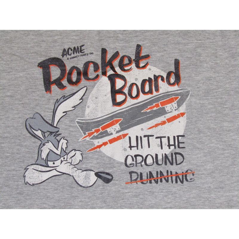Looney Tunes Wile E. Coyote Rocket Board Men's Heather Grey Graphic Tee-, 2 of 4