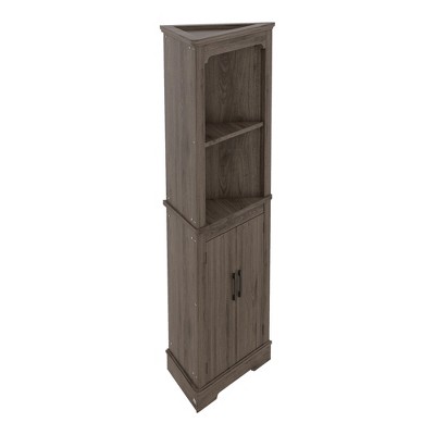 VANIRROR Tall Corner Cabinet with Doors, Space-Saving Freestanding Corner Storage Organizer for Living Room, Bathroom, Dining Room, Kitchen