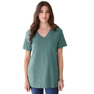Roaman's Plus Size Cotton Ultimate V-Neck Tee - 1 of 4