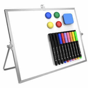 Aoibox Large Magnetic Double Sided Dry Erase White Board 16x12 Inch with Stand 10 Markers 4 Magnets 1 Eraser - 1 of 4
