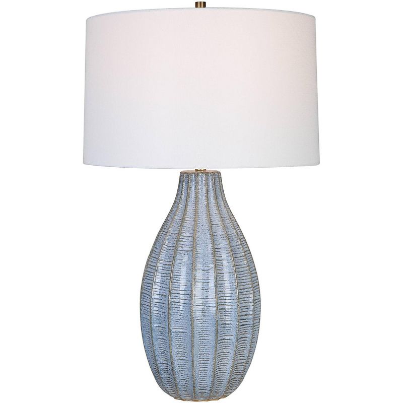 Cornflower Blue Glaze Ceramic Vase Table Lamp with White Shade
