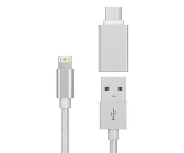 6Ft Lightning USB 8 Pin Charging Cable with Standard USB to USB-C Adapter
