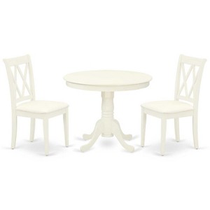 3Pc Dinette Set - Kitchen Table & 2 Dining Chairs - Linen White Finish - Small Round Table - 1 of 4