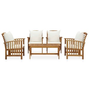 vidaXL 5 Piece Patio Lounge Set with Acacia Wood Construction, Cream White Cushions, Spacious Table & Comfortable Seating - Outdoor Garden Furniture - 1 of 4