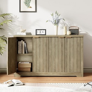 Fluted Buffet Sideboard Cabinet with Storage, 2/4 Doors & Adjustable Shelf,Handle,Spacious Tabletop,Modern Wood Coffee Bar Console Table - 1 of 4