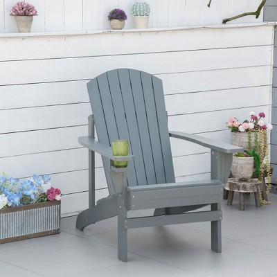 Wooden Adirondack Chair with Cup Holder for Deck, Garden, Backyard, Fire Pit