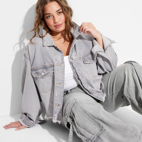 Grey denim crop jacket hotsell